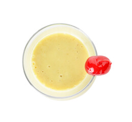 Glass of tasty banana daiquiri cocktail on light background