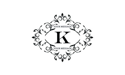 Exquisite monogram for invitation cards with the letter K. Graphic design of the page, boutique, cafe, hotel, business.