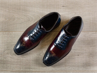 Classic design mens shoes in polished leather top view