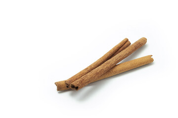 Top view of cinnamon sticks isolated on white background.
