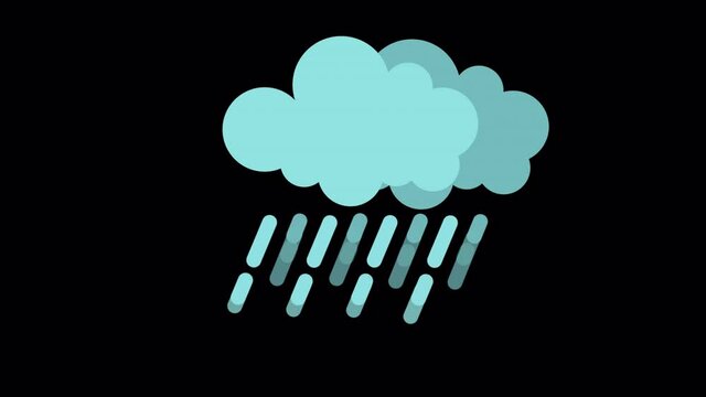 An animated weather icon created in flat design style. It contains clouds, it's raining