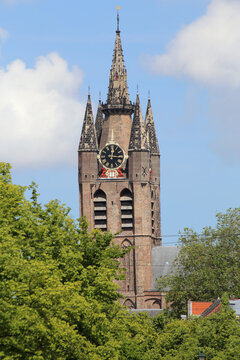 Old church tower of Delft, Holland