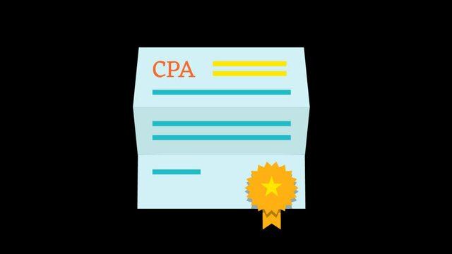 Animated CPA Certificate Icon Designed In Flat Icon Style, Certified Public Accountant Sign Or Form With Yellow Cloured Batch Icon.