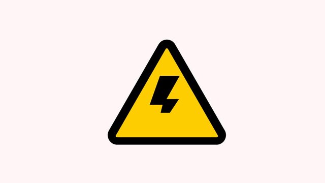 High Voltage Sign. Danger symbol. Black arrow isolated in yellow triangle on white background. Warning icon, High voltage sign with lightning