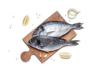 Raw dorado fishes on white background