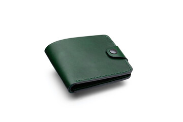 Stylish leather green men wallet isolated on white background. 