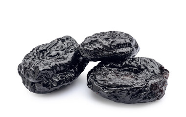 Tasty prunes on white background