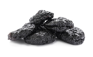 Tasty prunes on white background