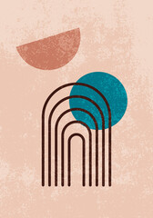 Trendy artistic abstract background. 20s geometric design poster, vector template with primitive shapes elements. Design for wall decoration, postcard, poster or brochure.