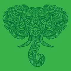 Fototapeta premium Elephant Head with Forest Pattern Illustration