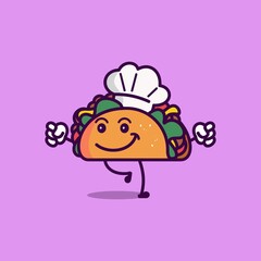 Cute taco vector icon illustration. Food character cartoon style