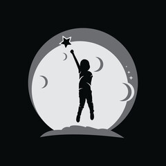 Kids dream to reach a star with moon background