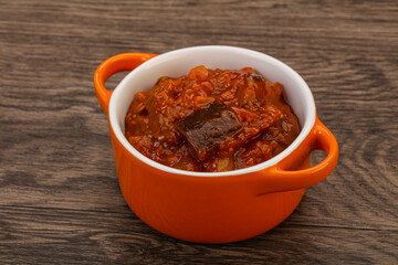 Eggplant saute with tomato and herbs