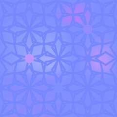 Blue arabesque on a blue background with pink spots. Seamless pattern for textiles, fabrics, wallpapers, wrapping paper and more for your smart designs.
