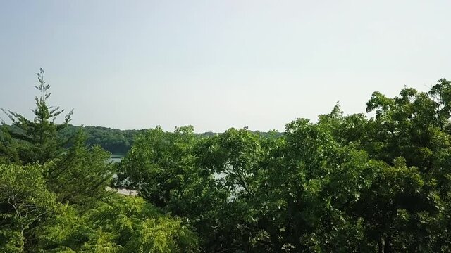 Aerial Reveal Of Wyandotte County Lake Park, Missouri