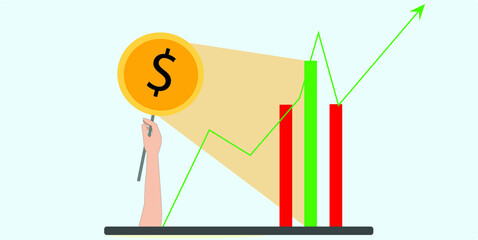 2d illustration business graph with dollar raising human hand
