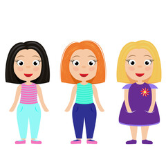 set of girls in cartoon style