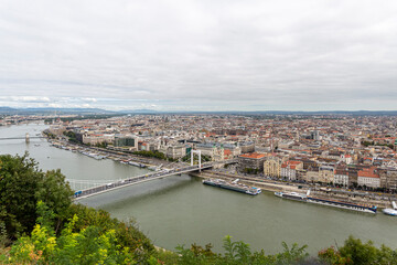 Fototapeta na wymiar Aerial view of Budapest skyline and Elisabeth bridge.