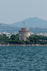 Greece, Thessaloniki, the white tower from the port of Thessaloniki