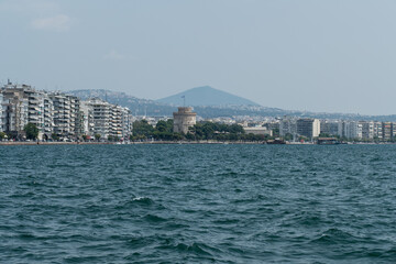 Greece, Thessaloniki, the white tower with view of the city