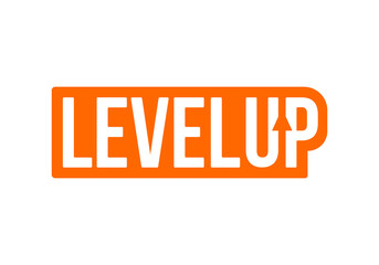 Orange level up logotype. Typography logo design. Creative negative space logo. Flat and minimal logo design.