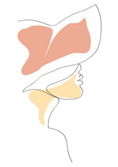 minimal Beautyfull girl face.One line drawing style. Abstract poster 
