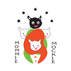 Mommy Kitten. For kids apparel, clothing, logo, animal icon, illustration, fox web. 