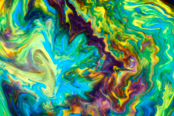 Abstract paint color background. Exoplanet cosmic sea pattern, paint stains. Marbleized effect. Background with abstract swirling paint effect. Liquid acrylic picture with flows and splashes. Mixed