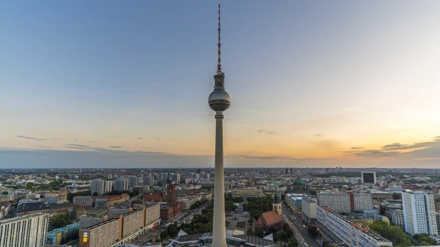 Berlin skyline time lapse view from top from day to night, berlin germany.