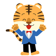 にっこり笑うスーツを着たかわいいトラ