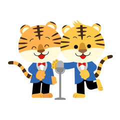 ツッコミを入れているかわいいトラの漫才師