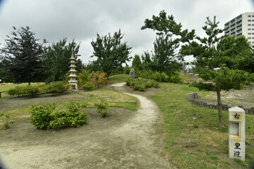 Fototapeta na wymiar Le jardin japonais aménagé en haut du parc des Trois Fontaines à Vilvoorde 