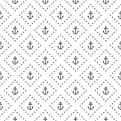 Seamless pattern with black anchors and dots