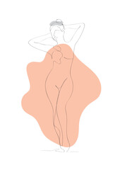 Woman Body One Line Drawing. Vector Minimalist Design for Wall Art, Print, Card, Poster.