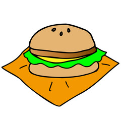 野菜たっぷりチーズバーガーのイラスト