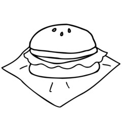 ハンバーガーの線画イラスト