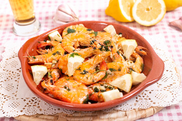 Tasty meal with fried shrimps