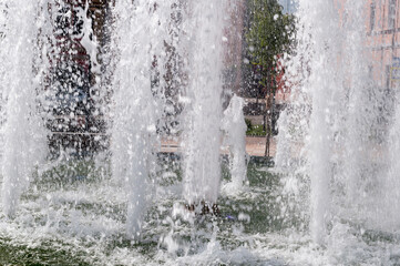 close-up view of the fountain. jets and drops of water.
