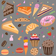 Set of various sweets. Vector