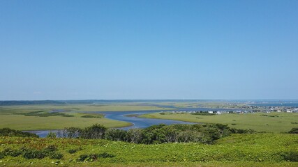 Obraz premium 琵琶瀬展望台 琵琶瀬川 霧多布湿原 厚岸霧多布昆布森国定公園 厚岸道立自然公園 北海道