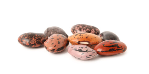 Pile of raw beans on white background. Vegetable planting