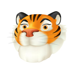Cute cartoon red tiger head. Vector funny illustration of a striped wildlife animal character with a smiling facial emotion isolated on a white background. Symbol of the year by the Chinese calendar
