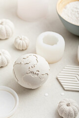Handmade craft molds, plaster powder and gypsum objects for interior decoration