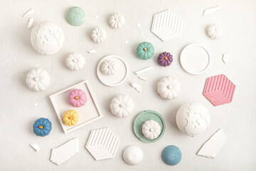 Handmade craft gypsum objects for interior decoration. Artisan, small business, diy, hobby idea