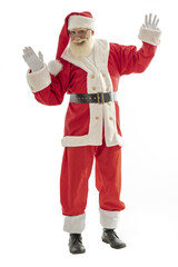 Senior male actor old man with a real white beard in the role of Father Christmas.
