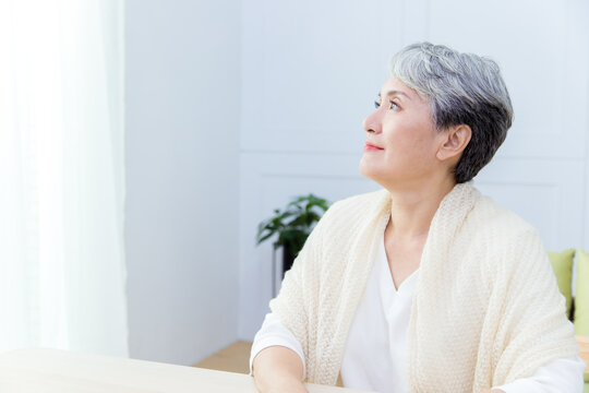 The Beauty Senior Asian Woman With Grey Hair.