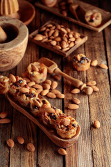Small cakes with almonds, raisins, and honey.