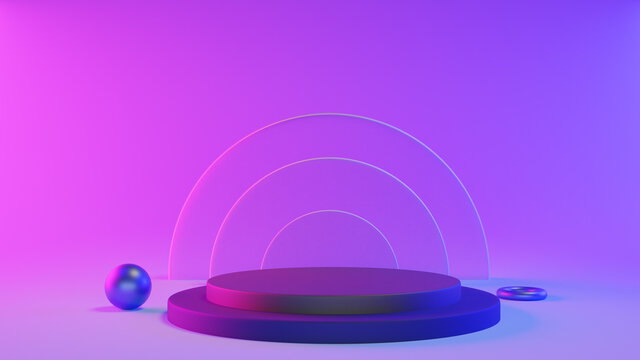 Abstract rendering 3d round shape for advertising product display. Abstract minimal rounded concept. Studio platform. 