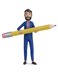 3d character. Businessman holding a pencil 
