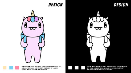unicorn with bag, illustration for t-shirt, poster, sticker, or apparel merchandise.